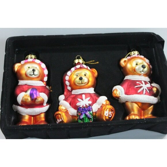 Collectible Glass Ornament Bears Christmas 3 Piece Set 4" Belkie 2005 - Picture 3 of 3